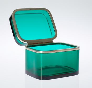 A Josef Frank green glass and pewter box, Svenskt Tenn.