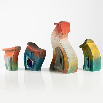 Kjell Engman, four glass sculptures, Kosta Boda, Sweden.