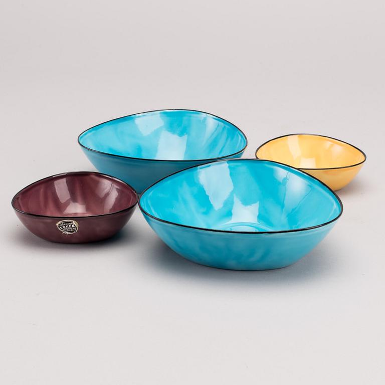 ARNE ERKER, skålar, 4 st, emalj, Kockum, 1900-talets andra hälft.