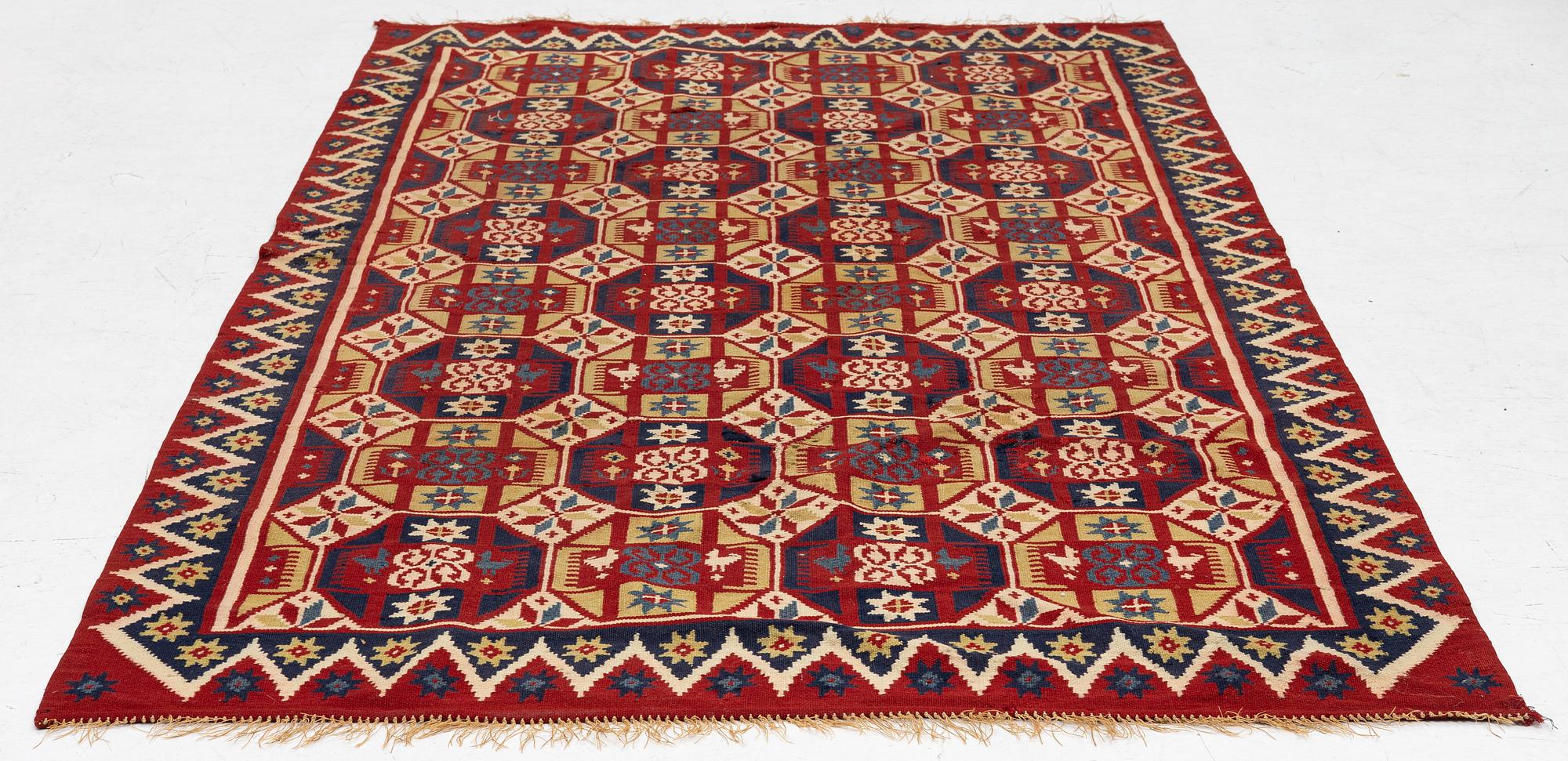 Cover, rya rug, southwestern Skåne, around the year 1900, Approx. 210 x 120 cm.