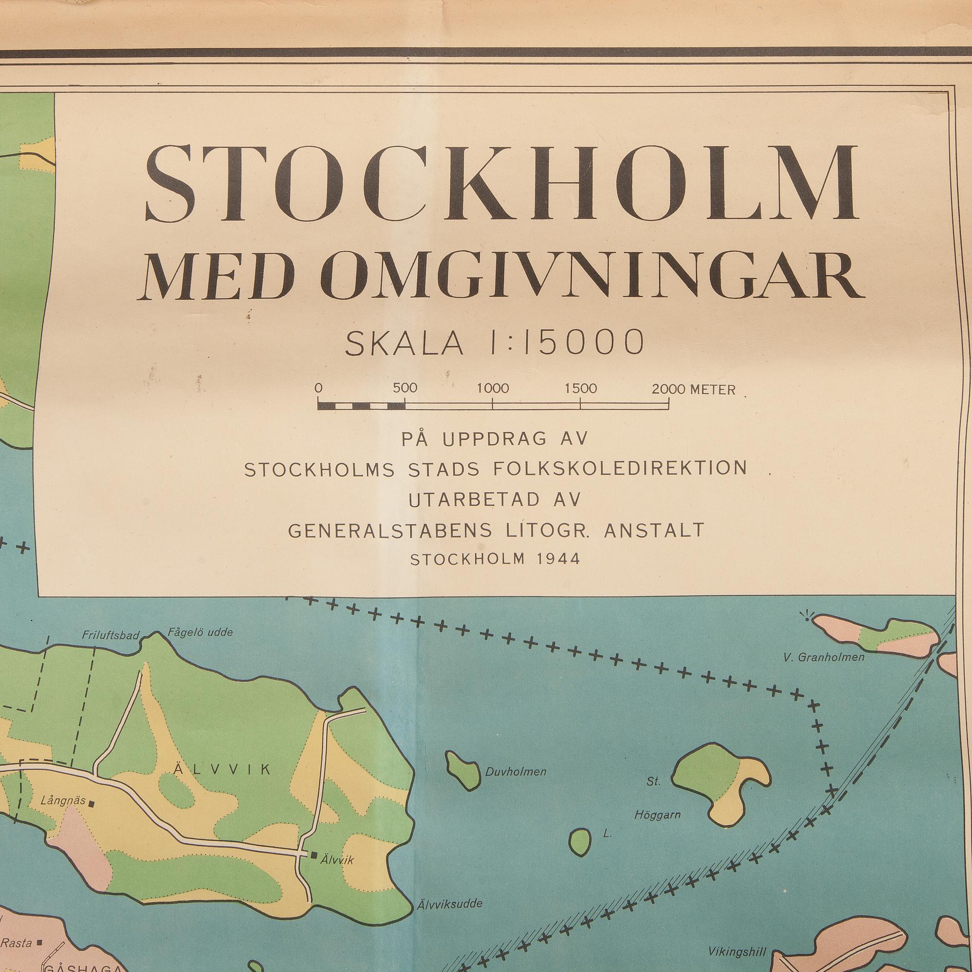 KARTA, Generalstabens litografiska Anstalt. "Stockholm". 1944.
