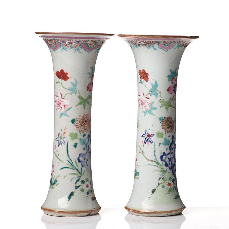 A pair of famille rose vases, Qing dynasty, Qianlong (1736-95).