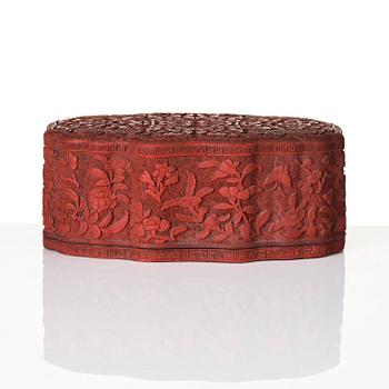 A fine carved lacquer box and cover with tianqi lacquer inset boxes and covers, Qing dynasty, Qianlong (1736-95).