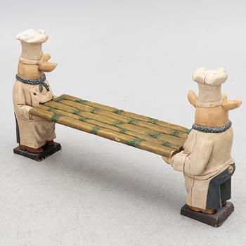 Bench with pigs, likely England, late 20th century.
