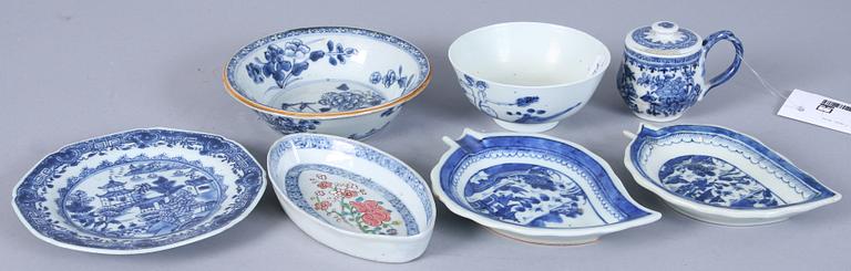 PARTI PORSLIN, 7 delar, Kina, 1700/1800-tal.