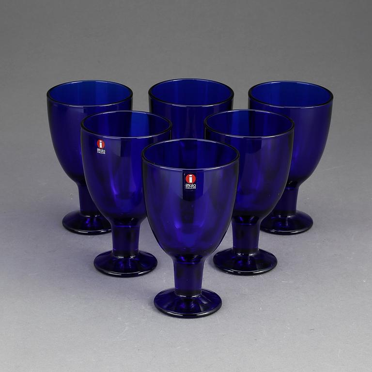 VINGLAS, glas, 6 st, "Luna" Kaj Franck, "Verna" Kerttu Nurminen, Iittala, 1900-talets slut.