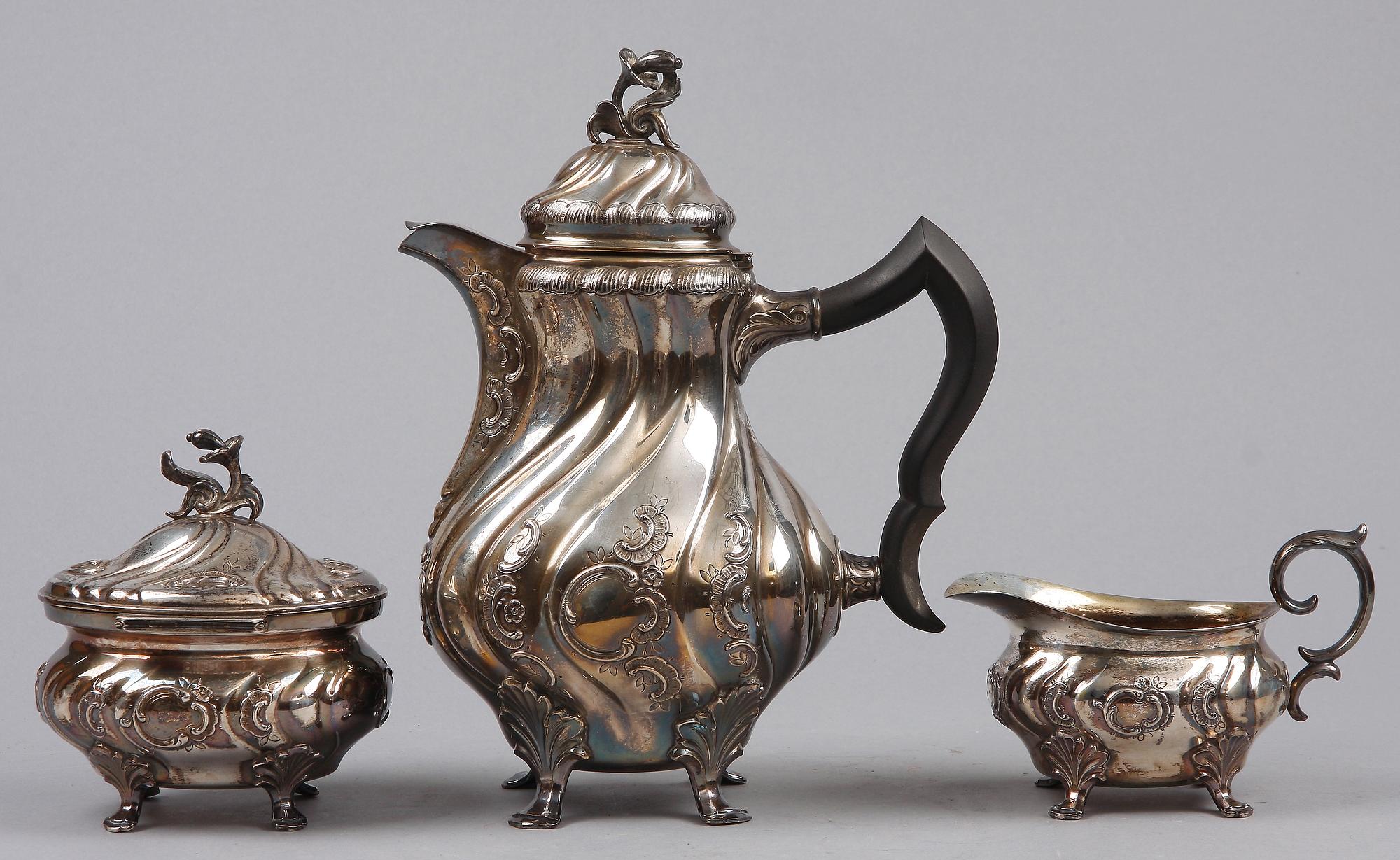 KAFFESERVIS, 3 delar. Silver. CG Hallberg, Stockholm, 1946-47.