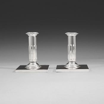 433. A pair of 18th century silver candlesticks, Lars Boye, Stockholm 1778.