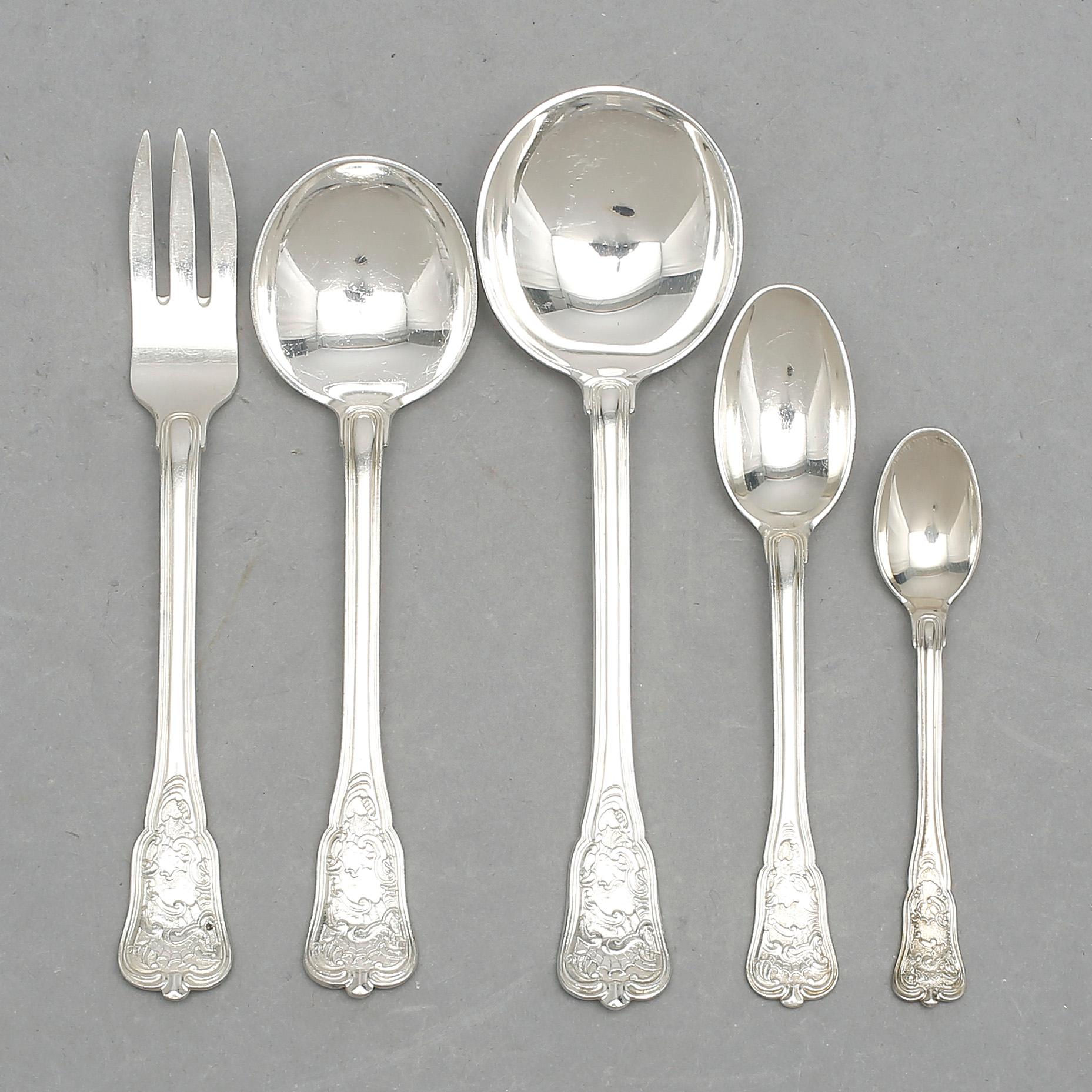 PARTISILVER, 12 st, "Rosenborg", Anton Michelsen, Köpenhamn, 1900-talets andra hälft. Vikt ca 324 gram.