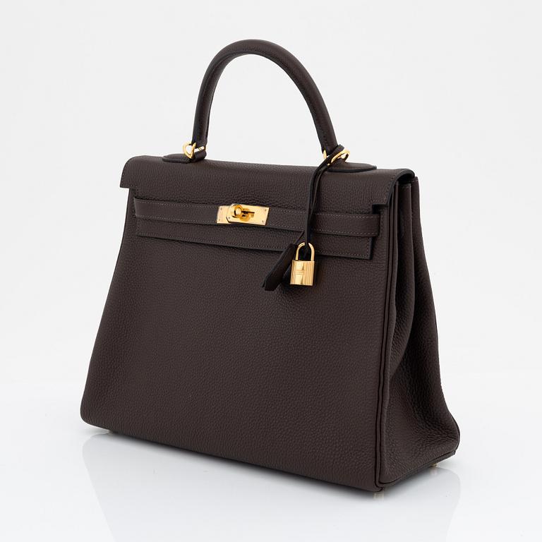 Hermès, a brown clemence leather and gold hardware 'Kelly 35', 2013.