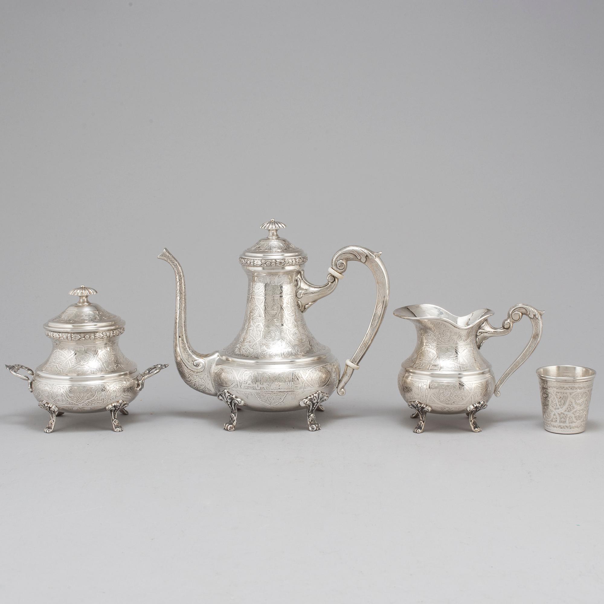An Egyptian 20th century silver 5 piece tea-set, mark of Kairo 1940's.
