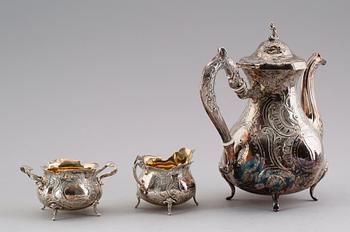 KAFFESERVIS, 3 delar, silver, GEWE, 1976. Vikt ca 1066 gram.