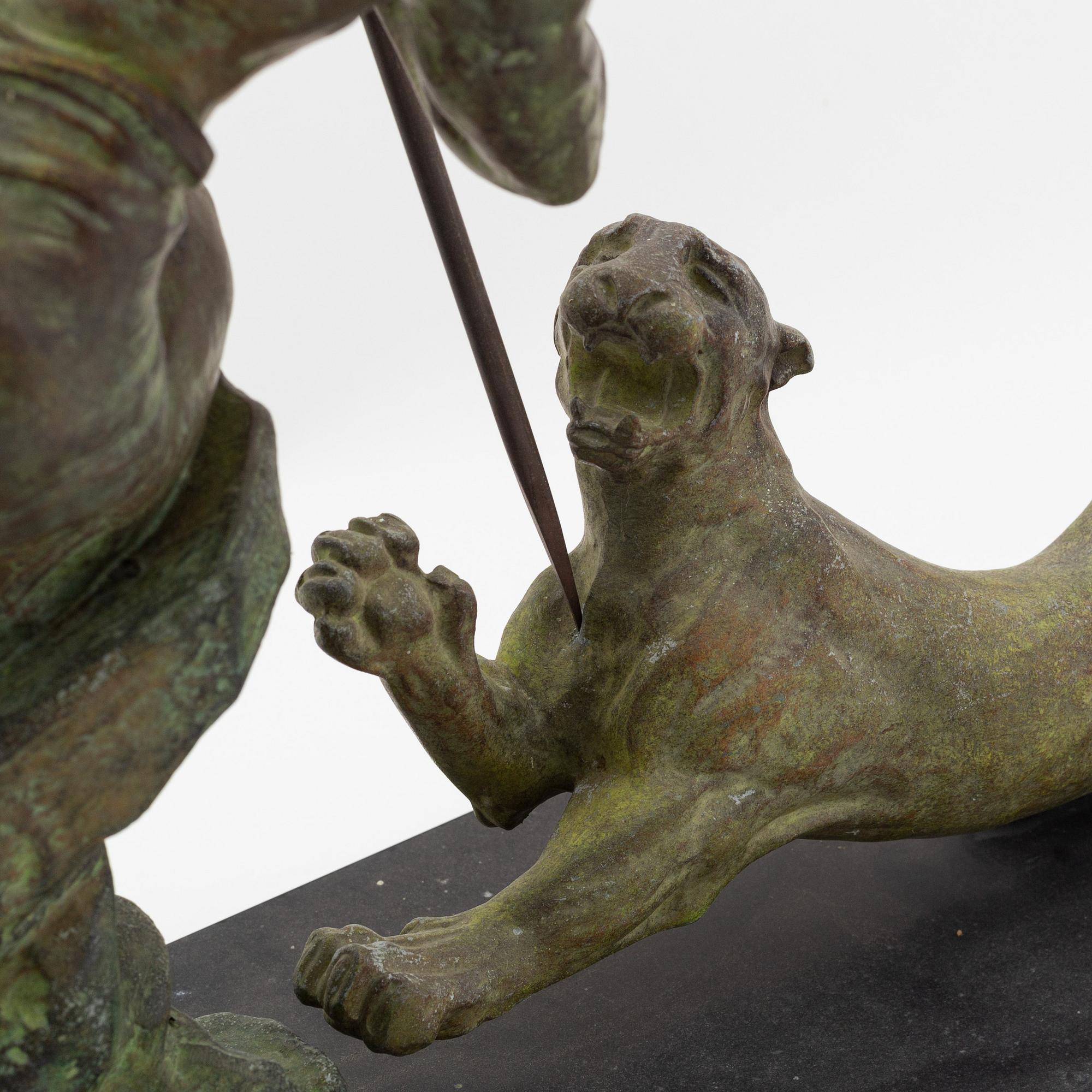 René André Varnier, 20th century. Sculpture. Signed. Patinated metall, stone base. Height 61 cm, length 85 cm.