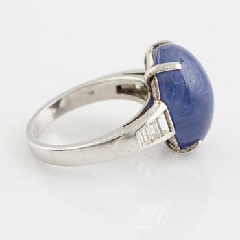 Cabochon cut tanzanite and baguette cut diamond ring.