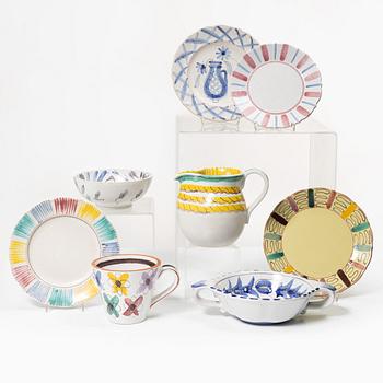 Wilhelm Kåge and other designers, eight pieces of faience from gustavsbergs Studio, Sweden,  Mostly 1942.