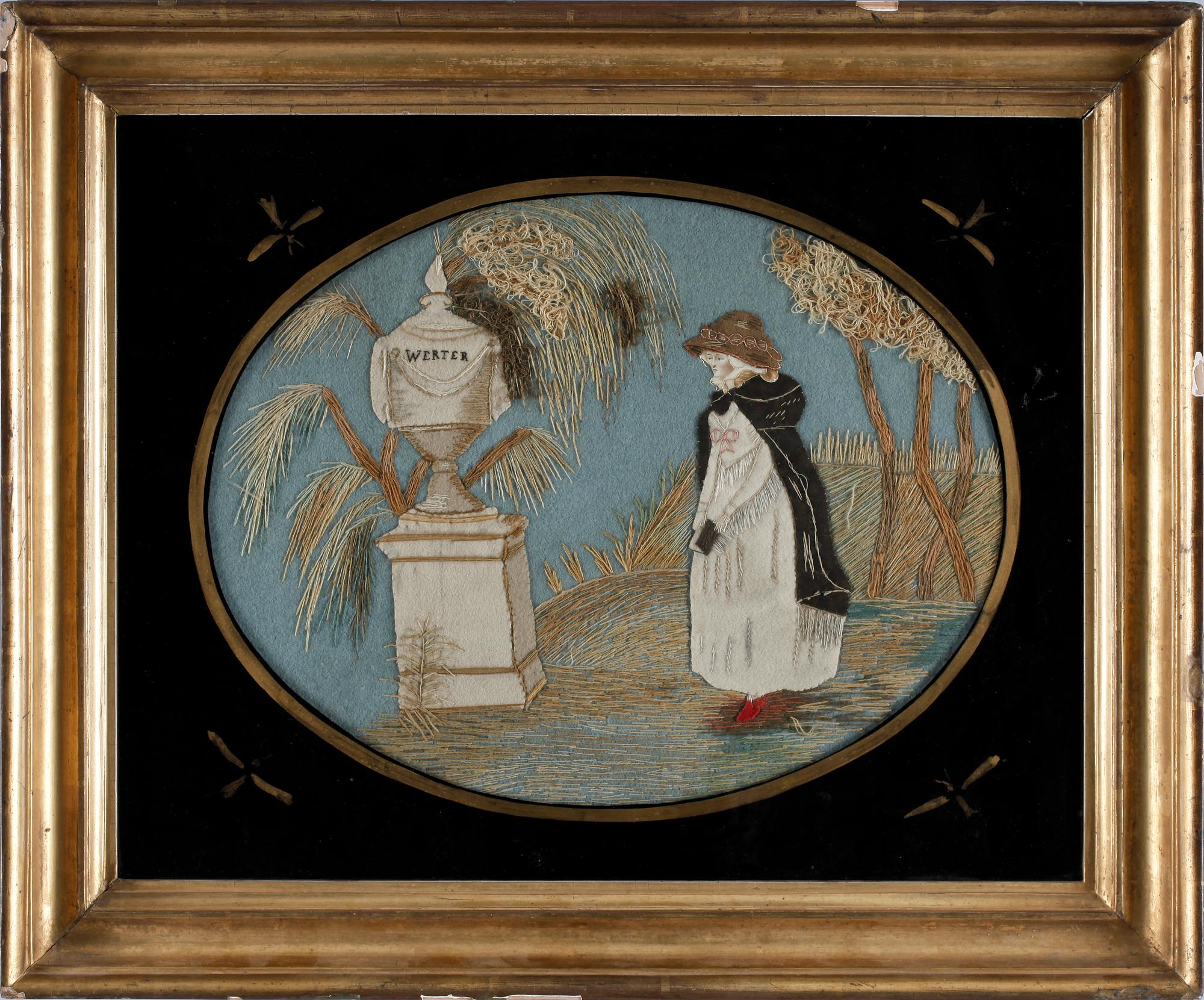 BRODERI, ylle på filt och papp, 1800-talets början.