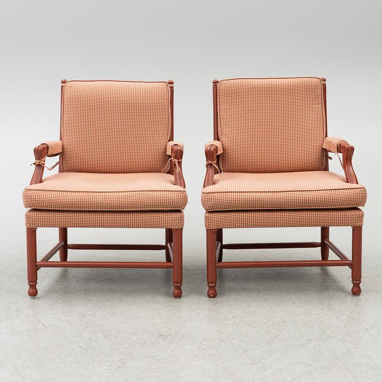 Armchairs, so-called Gripsholm armchairs, a pair, second half of the 20th century.