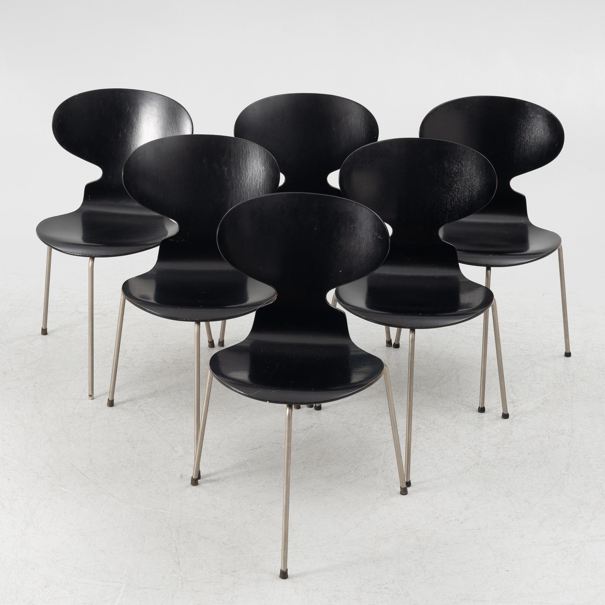 Arne Jacobsen, stolar 6 st, "Myran", Fritz Hansen, Danmark.