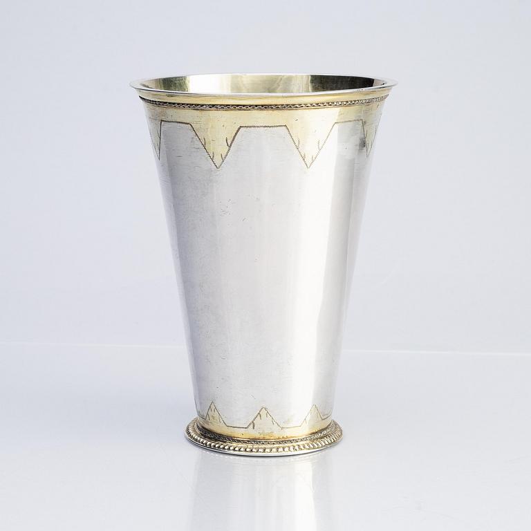 A Swedish early 18th century parcel-gilt silver beaker, mark of Casimir Friedrich Meidt, Karlskrona 1712.