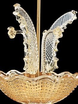 TAKLAMPA, glas, Carl Fagerlund, Orrefors. 1940/50-tal, h ca 39 diam 30.