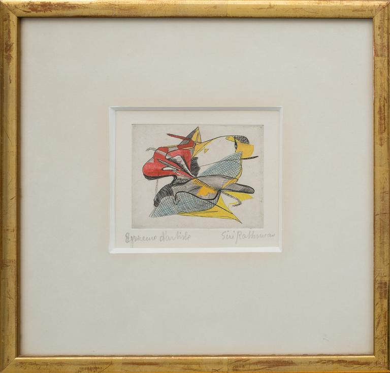 SIRI RATHSMAN, kolorerad etsning, signerad.