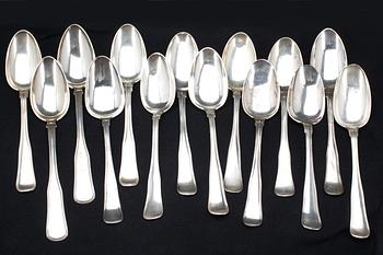 MATSKEDAR, 12+2 st. Silver, 1800-tal. Danmark. 720g.