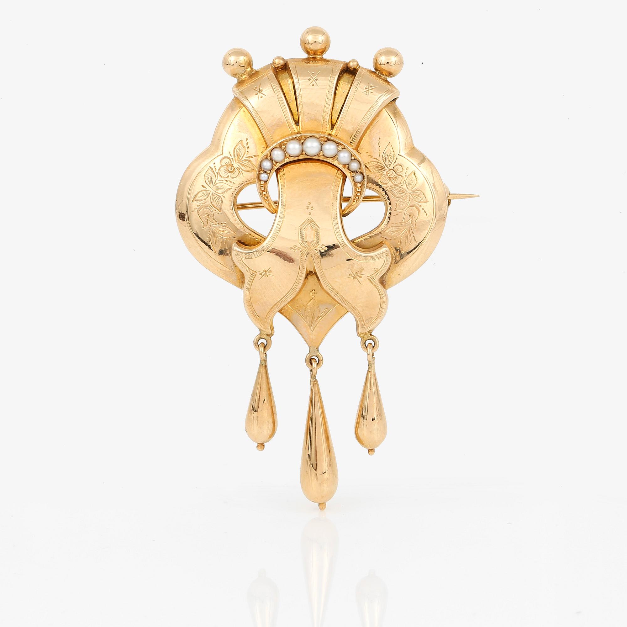 BROSCH, 18K guld, John Petterssons Eftr Juvelerar Ab, Stockholm, 1918. Vikt ca 8g.