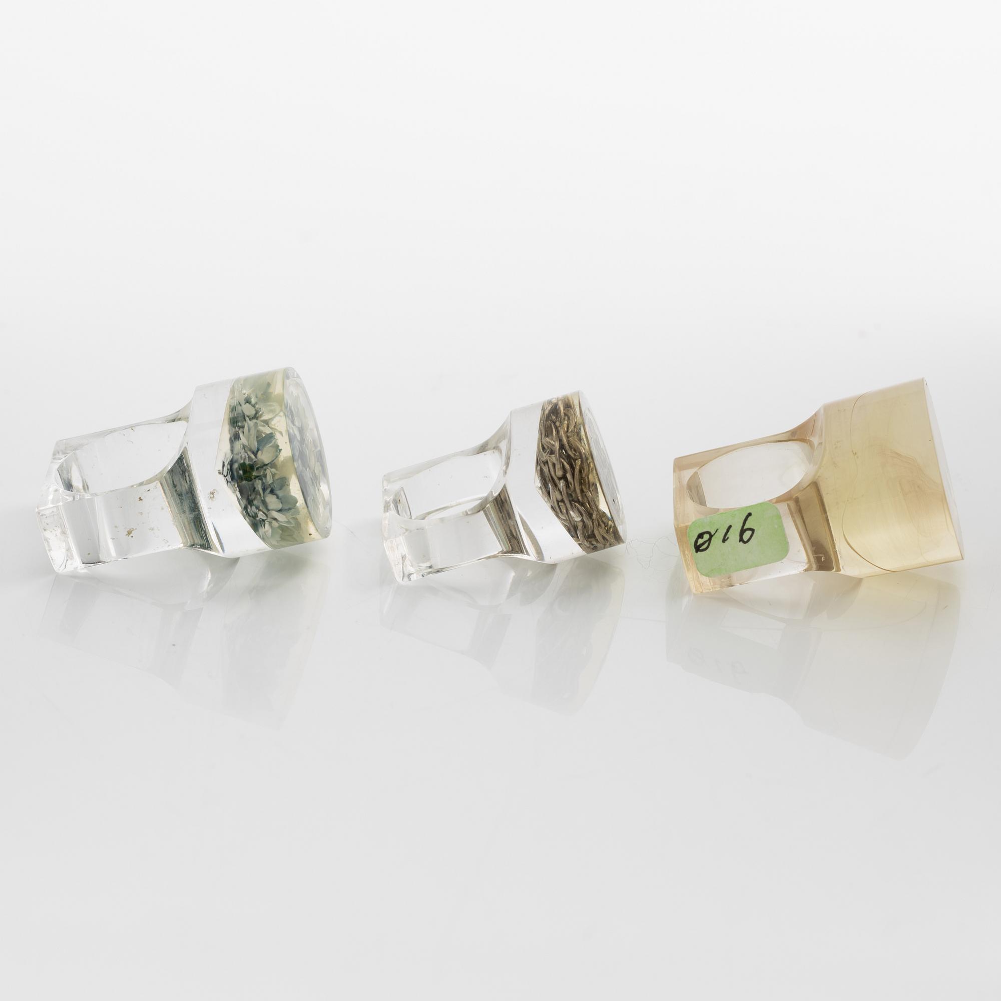 Siv Lagerström, three acrylic rings, 1970s.