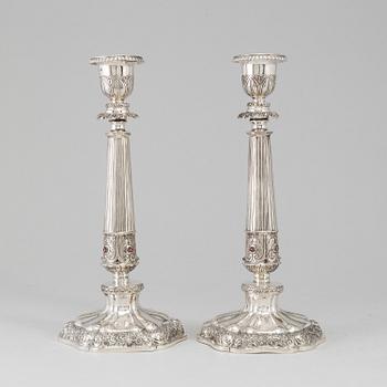 A pair of Danish 19th century silver candlesticks, mark of Carl Josef Delcomin, Copenhagen 1842.