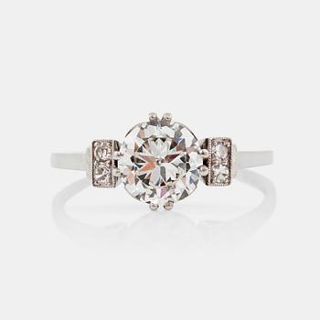 1164. A diamond, 1.73 ct, ring. Quality circa I-J/VS2. Weight according to engraving.