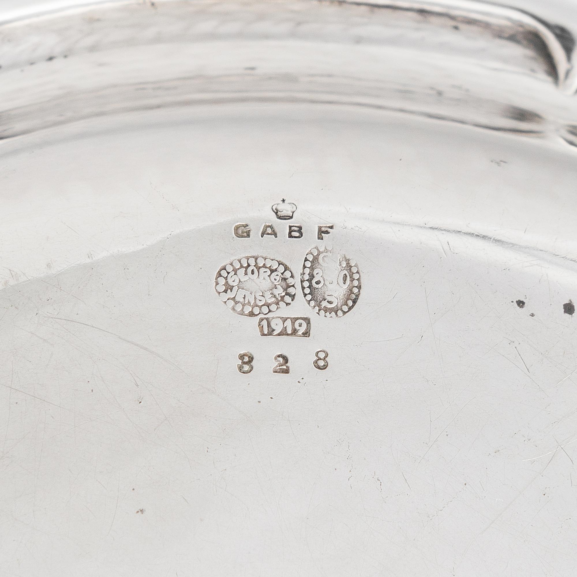 Georg Jensen, såsskål, silver, design nr 328, Köpenhamn 1919. Svenska kontrollstämplar GABF.