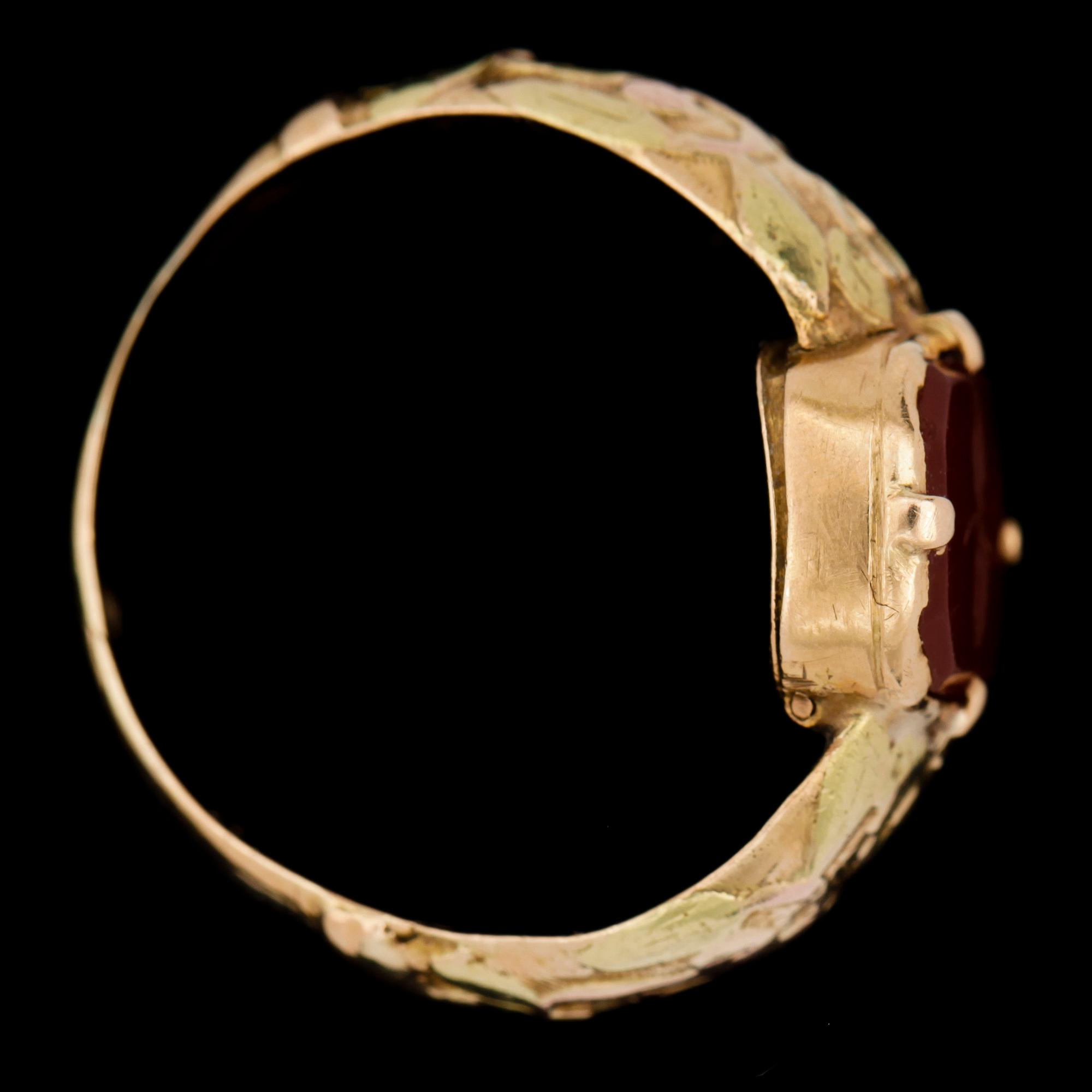 RING, 18 k guld, agat. Carl Tengstedt, Göteborg, 1834. Vikt ca 3 g.