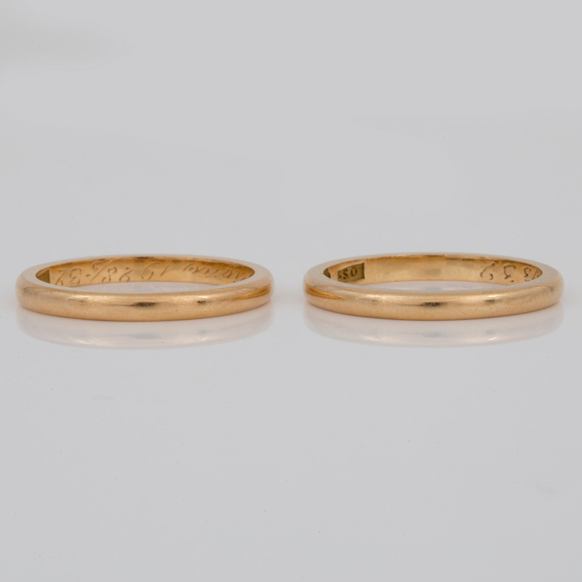 RINGAR, 2 st, Oscar Sjögren, Göteborg, 1932, 18K guld.