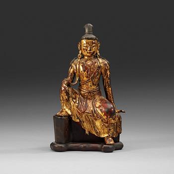 221. BODHISATTVA, brons, förgylld och röd lack. Ming dynasty, 1600-tal.