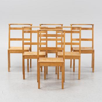 Peter Celsing, a set of six birch chairs.