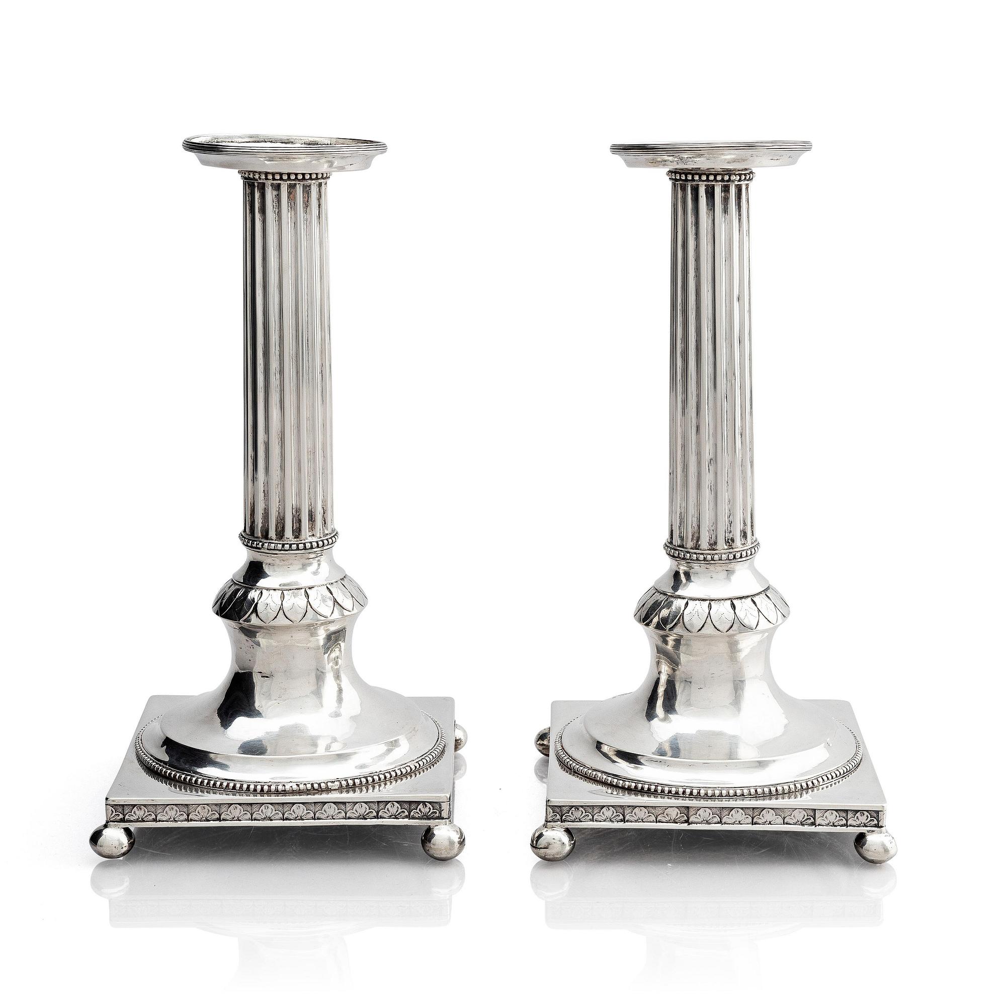 Gustaf Henrik Sidwall, ljusstakar, ett par, silver, Norrköping 1798. Gustavianska.