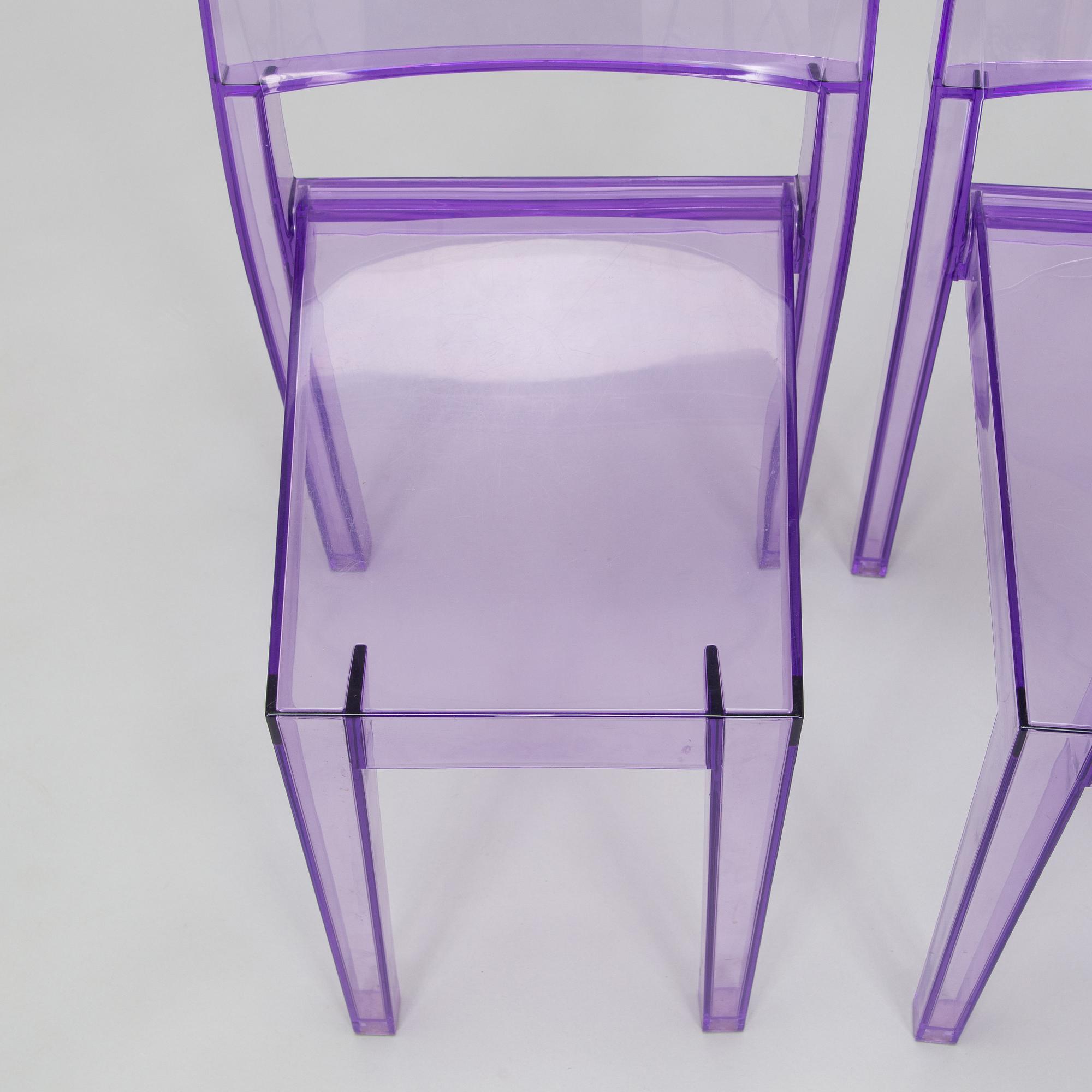 Kartell, Philippe Starck, two "La Marie" chairs and a "Francois Ghost" mirror, Italy.