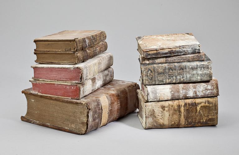 PARTI BÖCKER, 10 st, blandade ämnen, 1600-1800-tal. Bla "Taubmaniana oder des Sinnreiches Poetens...", Frankfurt 1710.
