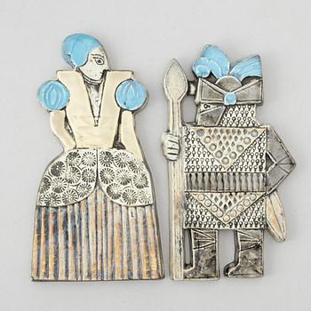 Lisa Larson, two wall reliefs from the 'Drabant' series, Gustavsberg.