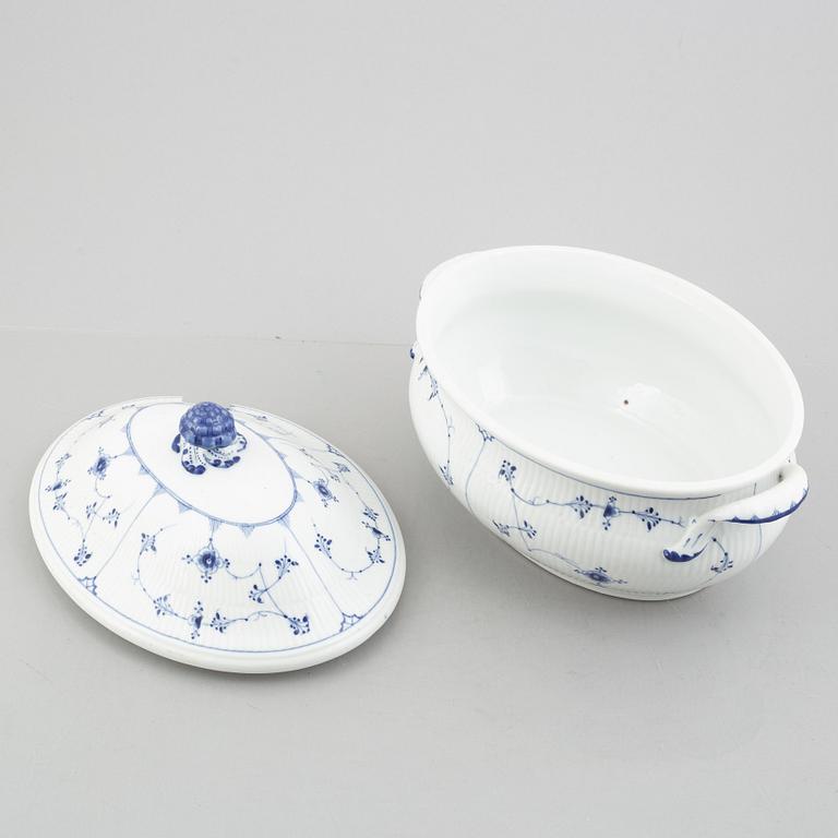 A 'Blue Fluted Plain' / 'Musselmalet' tureen with cover and stand, Royal Copenhagen, 19th century, stand 20th century.