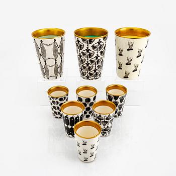 Åsa Lindström,  a set of nine different porcelain cups 21st century Rörstrand.