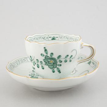 Mat- och kaffeservis, porslin, 44 delar, "Indische Malerei Grün", Meissen, Tyskland.