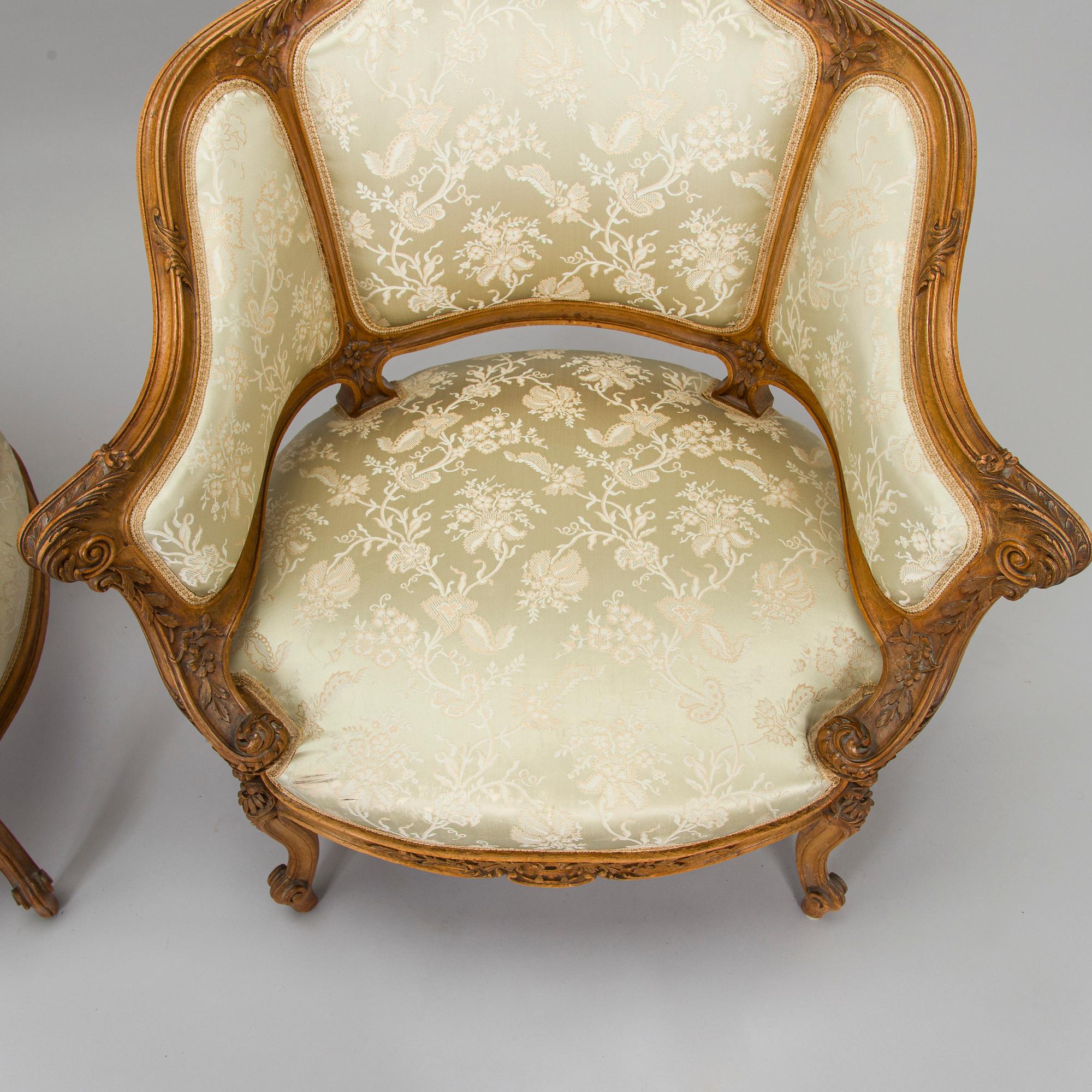 Soffa och fåtöljer, ett par, omkring 1900.