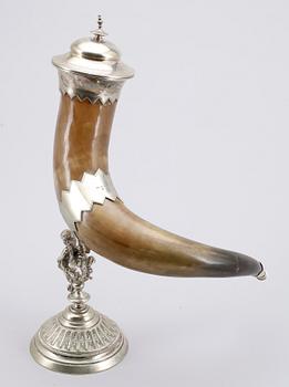 DRYCKESHORN, nysilver och horn, GAB, Stockholm, 1800-talets slut.