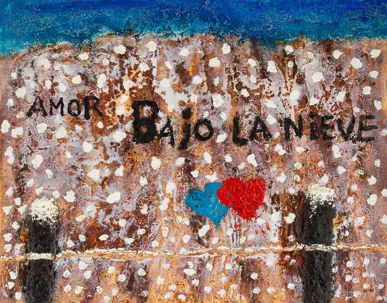 VICTOR MIRA, olja/blandteknik på duk, signerad. Signerad och daterad 1986-87  a tergo.