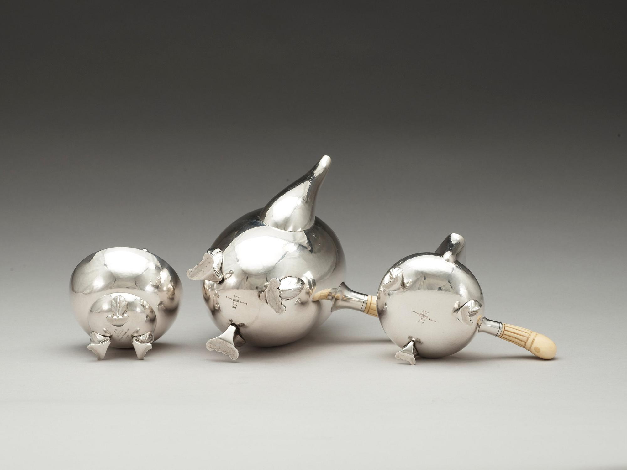 A Georg Jensen three pcs sterling coffee service, 'Blossom', Jensen & Wendel, Copenhagen 1945-51.