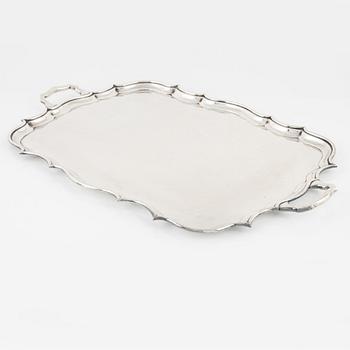 A silver plated tray, 20th Century.