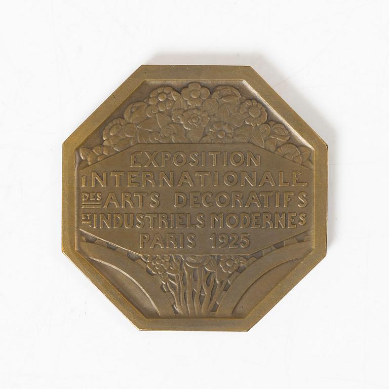 Art Déco, Pierre Turin, medal, bronze, France 1925. From the World Exhibition in Paris 1925.