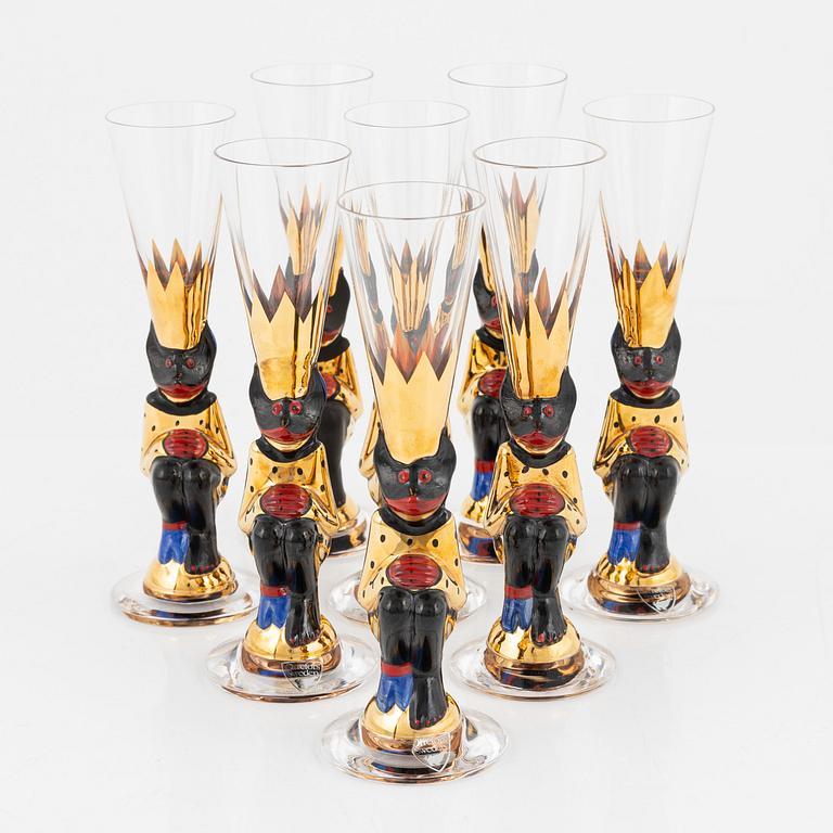 Gunnar Cyrén, eight 'Djävulsglas' vodka glasses, 'Nobel', Orrefors.