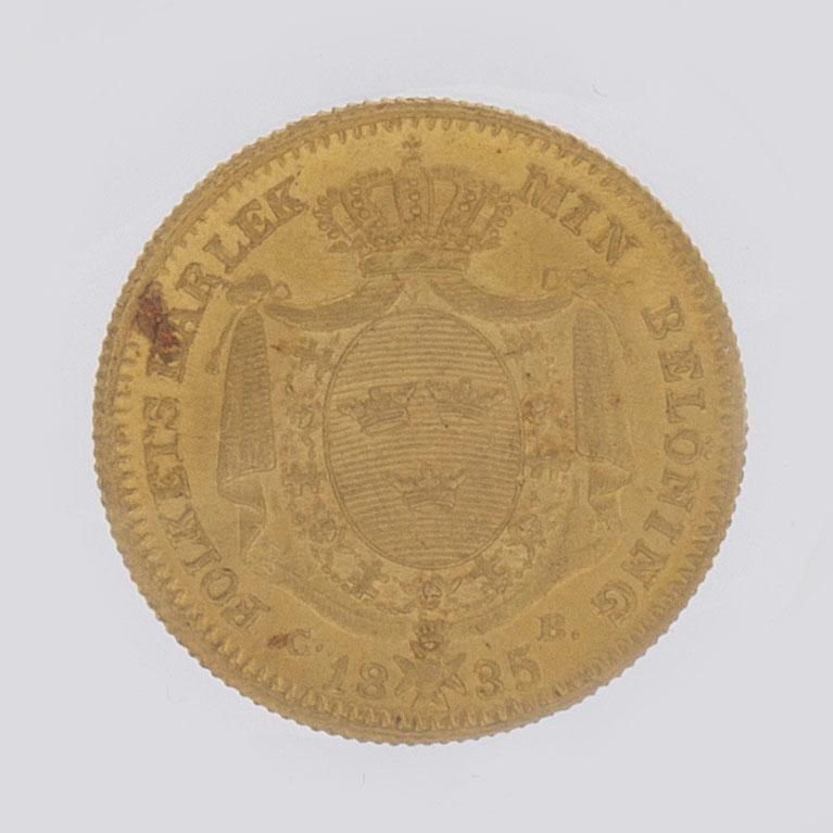 A gold 1 ducat coin Karl XIV Johan of Sweden, 1835.